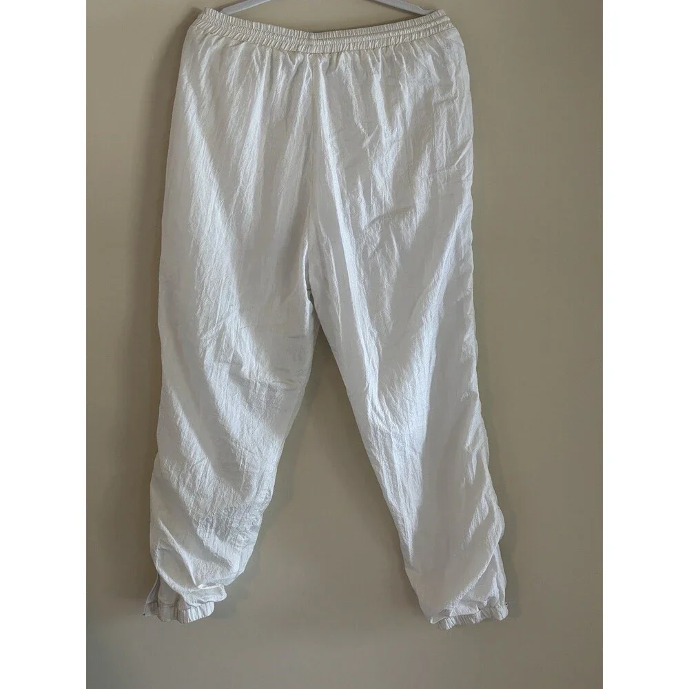 90s High Intensity White Nylon Windbreaker Track Pants Joggers L Retro Y2K